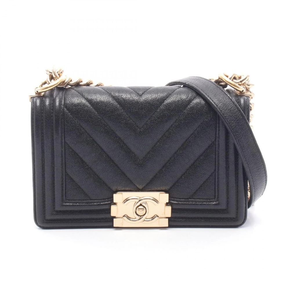 Chanel Boy Small Chevron V-stitch Shoulder Bag/Handbag, Caviar Leather (Grain...
